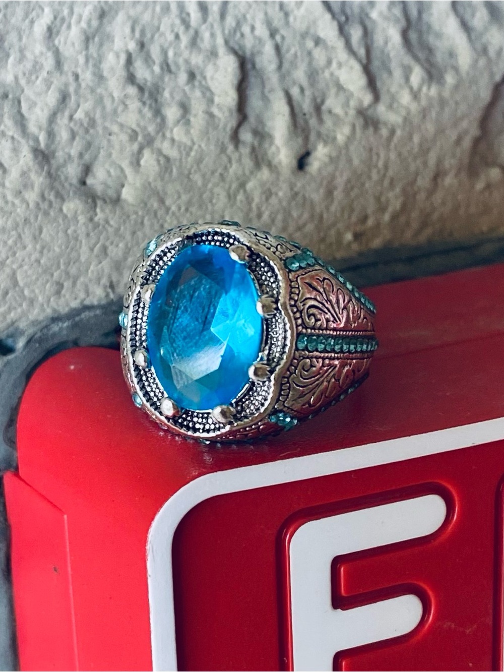 Aquamarine Cubic-Zirconium Stone Stainless Steel Statement Ring Size 10